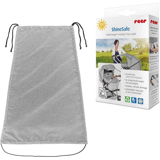 Copertina solara carucior copii, protectie UV UPF 80+, parasolar universal reglabil, protectie vant si ploaie usoara, prindere elastica universala, montare rapida, gri melange, Reer ShineSafe 84301