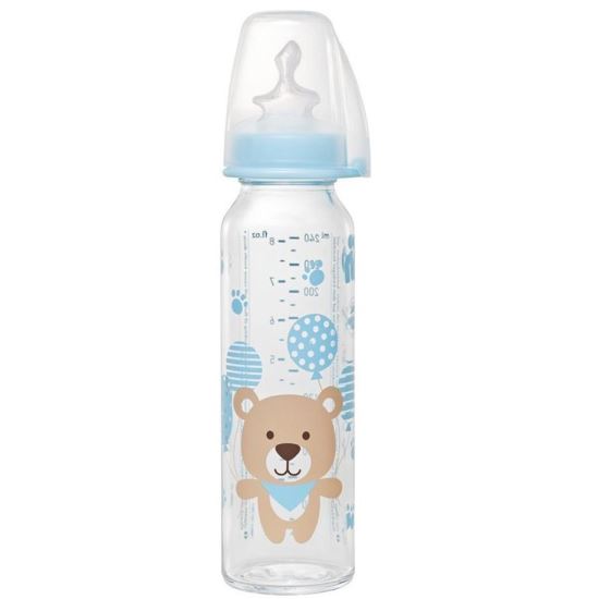 Biberon sticla 250 ml cu tetina silicon pt lapte, nr 1, nip 35015